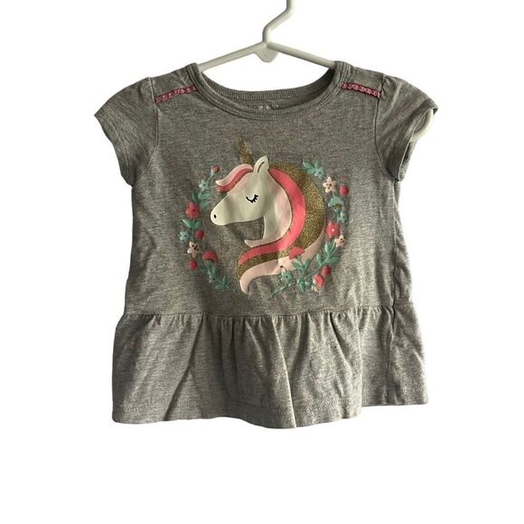 Kid's Carter's Unicorn Grey Peplum T-Shirt - Picture 1 of 6